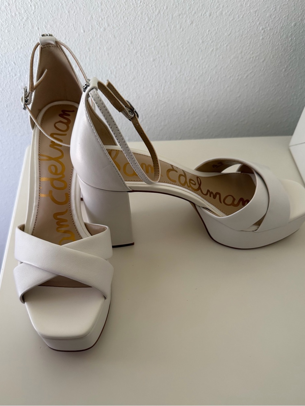 Sam Edelman White Platform Ankle-Strap Sandals